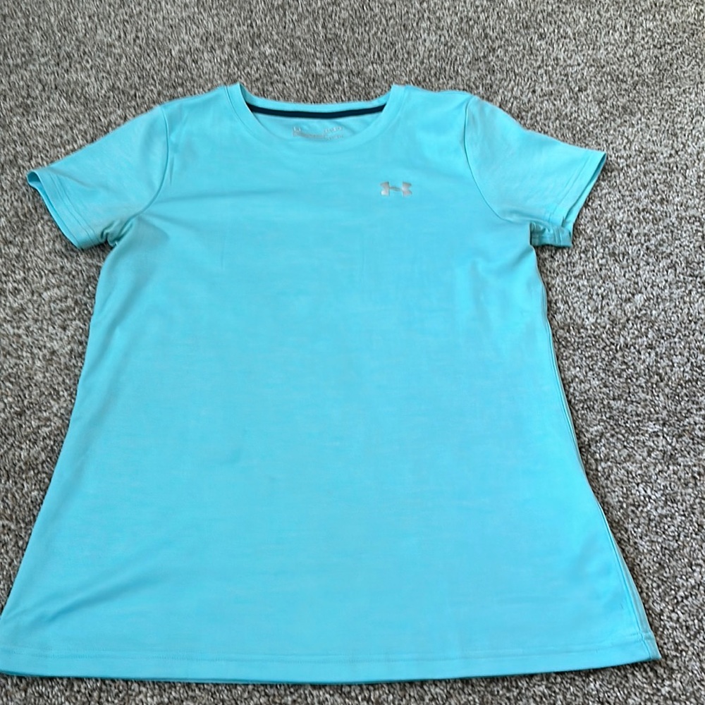 Bright blue under armour shirt